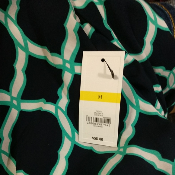 Peasant Top Crown & Ivy Women's Med Navy Blue & White Chain Pattern New W/Tags - Picture 12 of 12